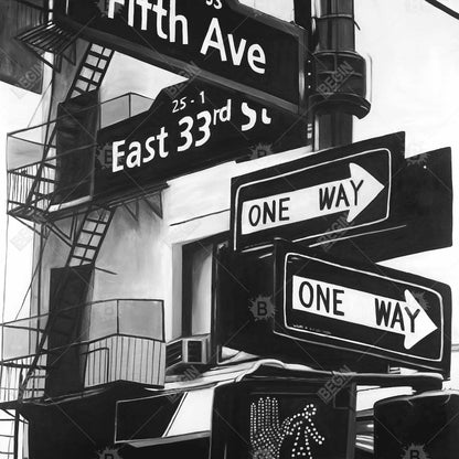 New york city signs in front of an appartment - 32x32 Print on canvas