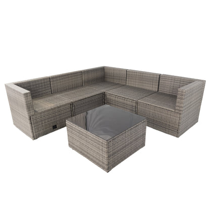 6 Pieces PE Rattan sectional Outdoor Furniture Cushioned  Sofa Set with 3 Storage Under Seat Grey