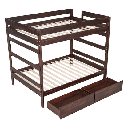 Full over Full Wood Bunk Bed with 2 Drawers, Espresso