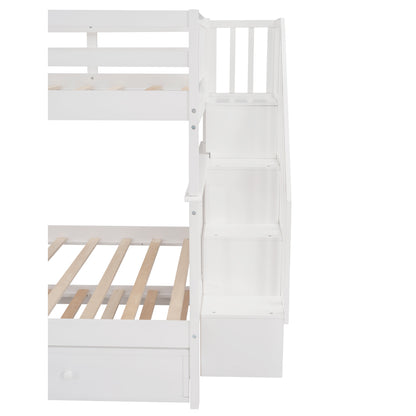 Stairway Full-Over-Full Bunk Bed with Twin size Trundle, Storage and Guard Rail for Bedroom, Dorm - White(OLD SKU :LP001210AAK)