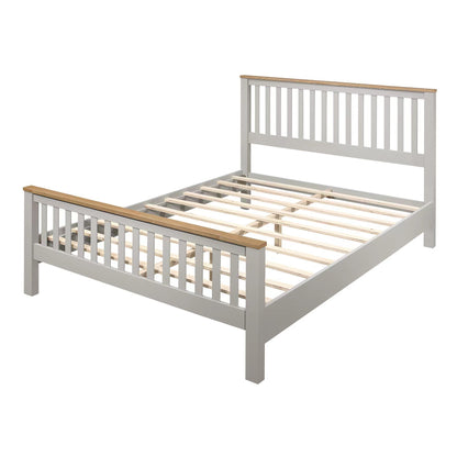 Country Gray Solid Platform Bed with Oak Top, Queen