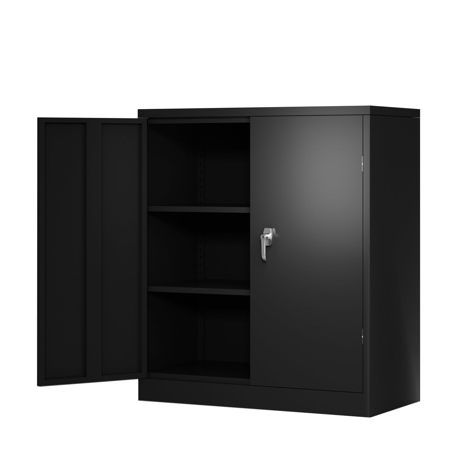 Metal Storage Cabinet with 2 Doors and 2 Shelves, Lockable Steel Storage Cabinet for Office, Garage, Warehouse