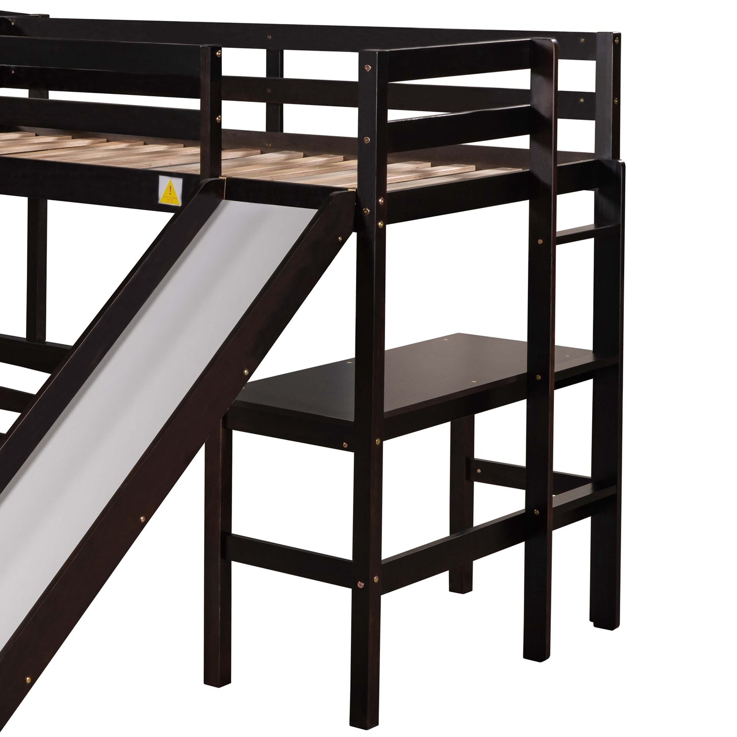 Twin over Full Bunk Bed with Twin Size Loft Bed with Desk and Slide,Full-Length Guardrail, Espresso