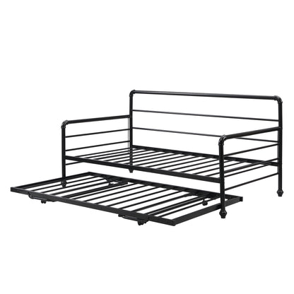 Twin Size Daybed with Adjustable Trundle, Pop Up Trundle, Black