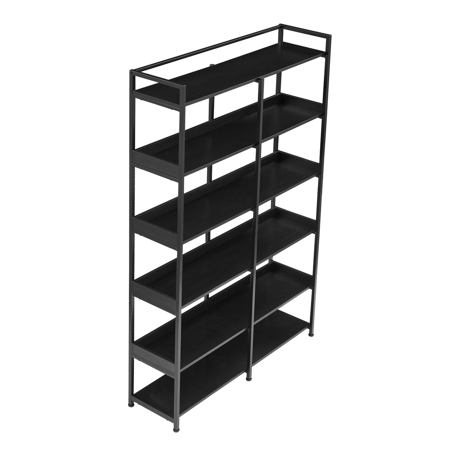 70.8 Inch Tall Bookshelf MDF Boards Stainless Steel Frame, 6-tier Shelves with Back&Side Panel, Adjustable Foot Pads, Black