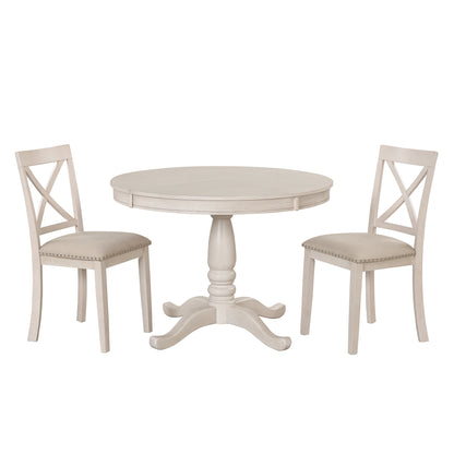 Modern Dining Table Set for 4,Round Table and 4 Kitchen Room Chairs,5 Piece Kitchen Table Set for Dining Room,Dinette,Breakfast Nook,Antique White