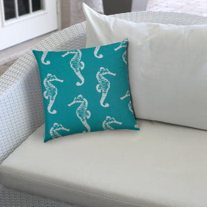 DANCE OF THE SEAHORSE Turquoise Jumbo Indoor/Outdoor - Zippered Pillow Cover