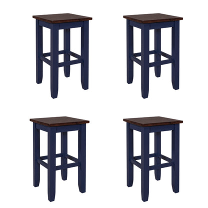 TOPMAX Farmhouse 5-pieces Counter Height Dining Sets, Square Wood Table with 3-Tier Adjustable Storage Shelves and Wine Racks for Small Spaces, Set of 4 Stools, Brown and Blue