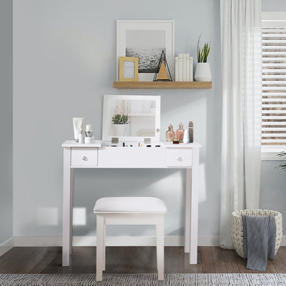 Accent White Vanity Table with Flip-Top Mirror and 2 Drawers, Jewelry Storage for Women Dressing