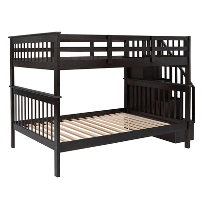 Stairway Full-Over-Full Bunk Bed with Storage and Guard Rail for Bedroom, Dorm, Espresso (OLD SKU:LP000110AAP)