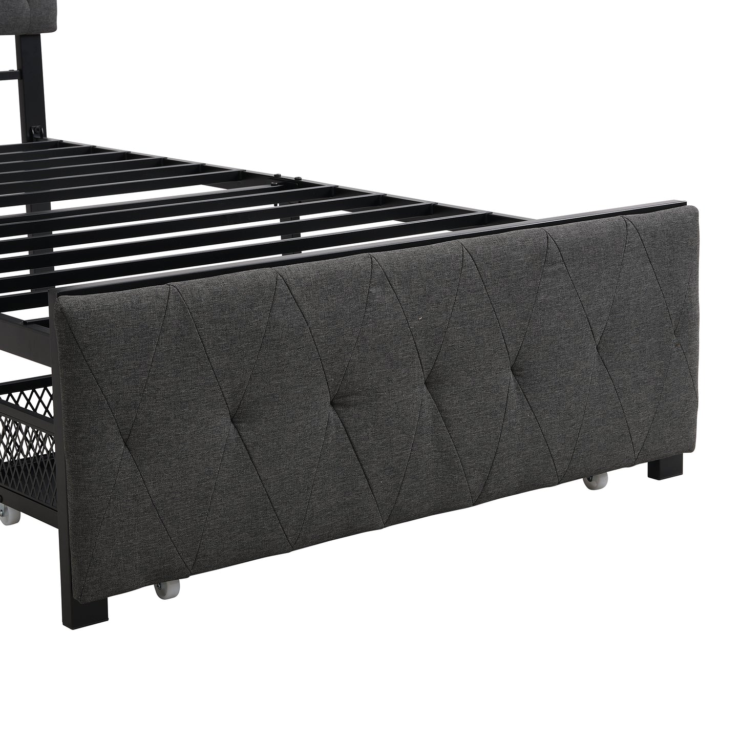 Twin Size Storage Bed Metal Platform Bed with a Big Drawer - Gray