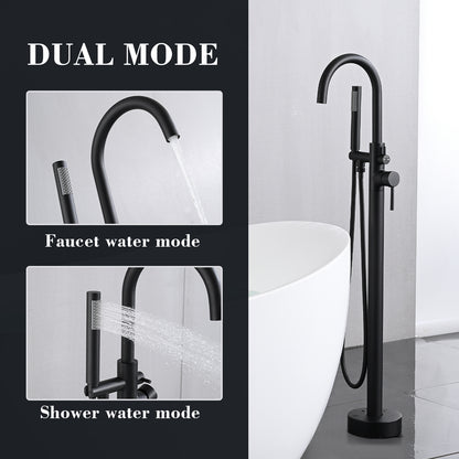 Freestanding Bathtub Faucet With Sprayer Floor Mount Tub Faucets Tub Filler With Hand Shower, Matte Black