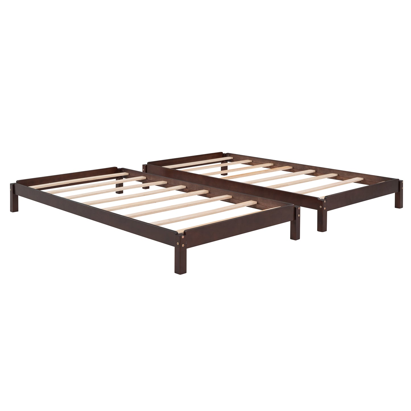 Solid Platform Bed Twin Size, 2 Twin Wood Bed Guest Bed Stackable Bed Walnut