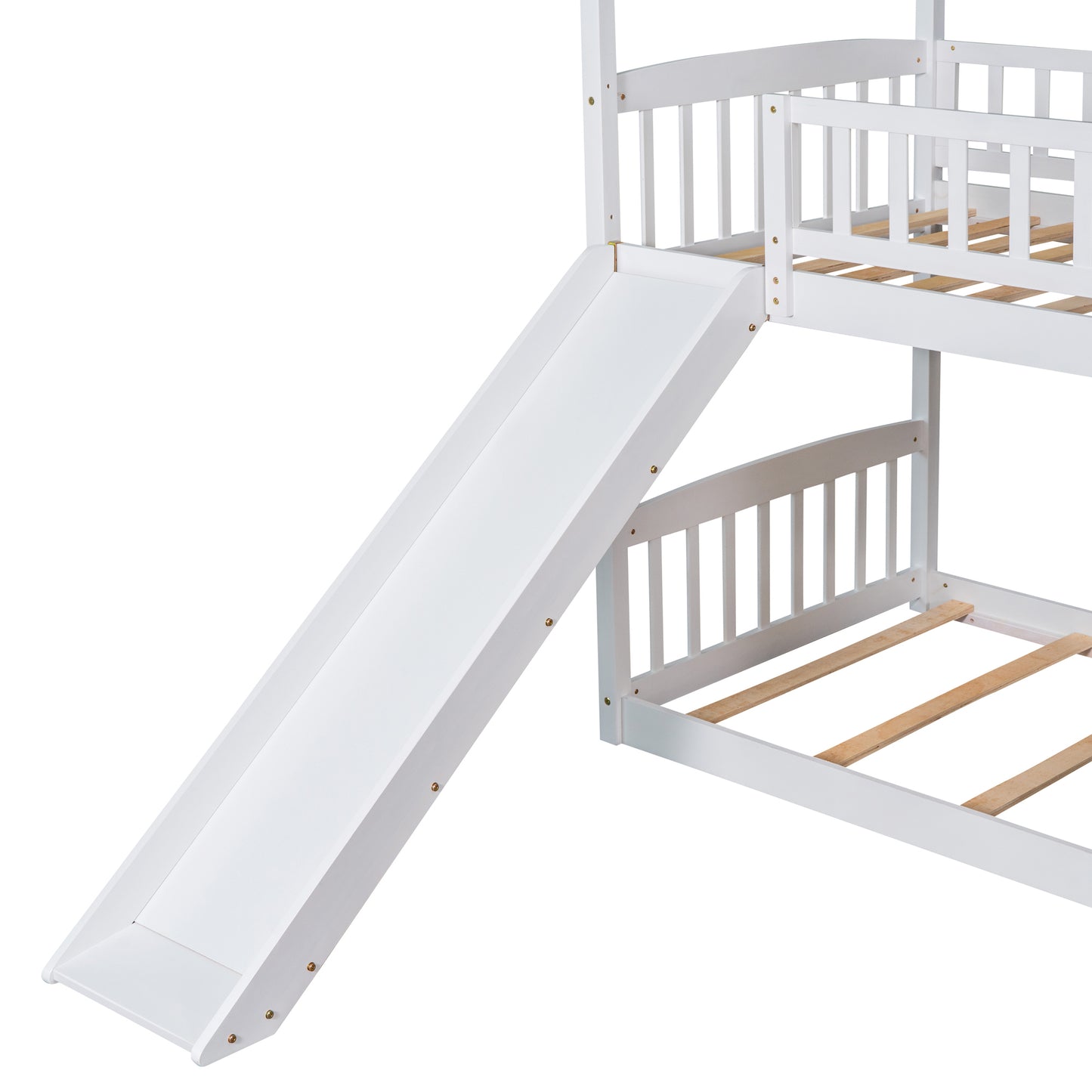 Twin Over Twin Bunk Bed with Slide, House Bed with Slide, White(OLD SKU: LT000213AAK)