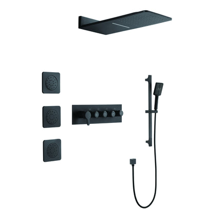 Wall Mounted Waterfall Rain Shower System With 3 Body Sprays & Handheld Shower   Series Dual Function Pressure Balanced Shower System with Integrated Volume Control, Shower Head, and Hand Shower