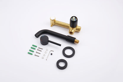 Wall Mount Faucet for Bathroom Sink or Bathtub, Single Handle 2 Holes Brass Rough-in Valve Included, Matte Black