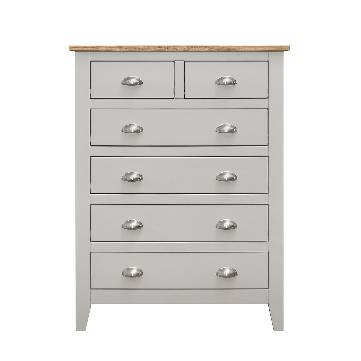 Country Gray Solid 6 Drawers Chest with Oak Top