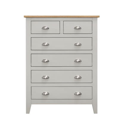 Country Gray Solid 6 Drawers Chest with Oak Top