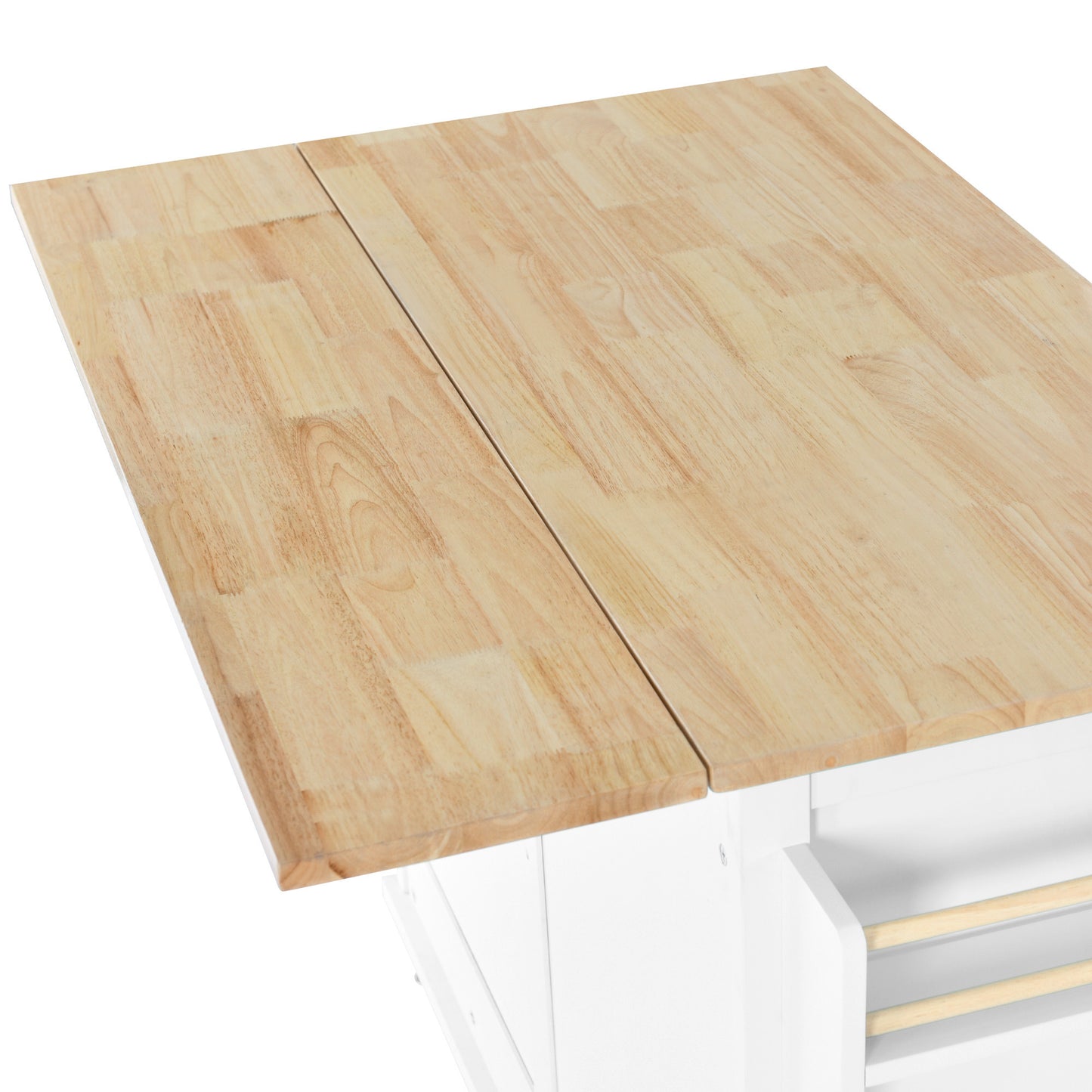 K&K Kitchen Cart with Rubber wood Drop-Leaf Countertop, Concealed sliding barn door adjustable height,Kitchen Island on 4 Wheels with Storage Cabinet and 2 Drawers,L52.2xW30.5xH36.6 inch, White