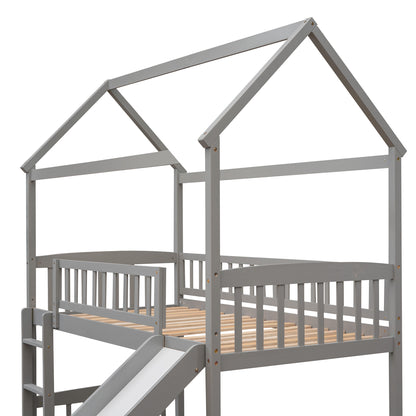 Twin Loft Bed with Slide, House Bed with Slide,White(OLD SKU :LT000212AAE)