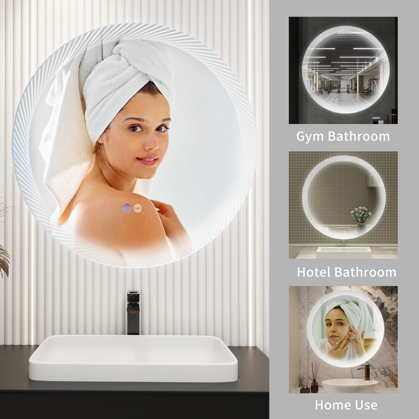 30 Inch LED Mirror, Wall-Mounted Vanity Mirrors, Bathroom Anti-Fog Mirror, Dimmable Bathroom Mirror