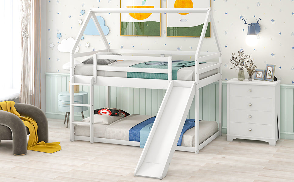 Twin Size Bunk House Bed with Convertible Slide and Ladder,White(OLD SKU:WF285894AAK)