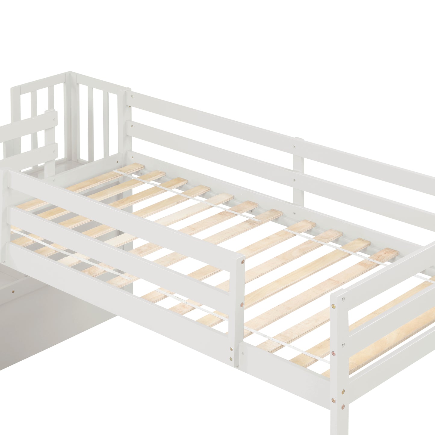 Loft Bed with Staircase, Storage, Slide, Twin size, Full-length Safety Guardrails, No Box Spring Needed, White \\\\n(Old Sku:W504S00004)