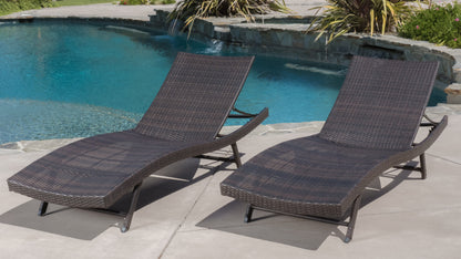 Eliana Outdoor Brown Wicker Adjustable Chaise Lounge Chair  Set of 2