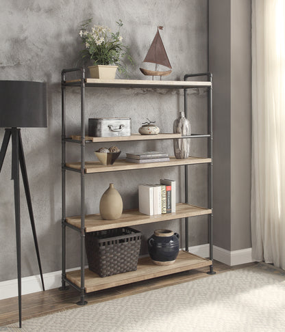 ACME Brantley Bookshelf w/5 Shelves in Oak & Sandy Black Finish AC00758