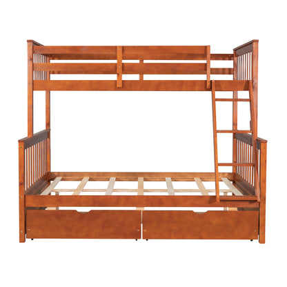 Twin-Over-Full Bunk Bed with Ladders and Two Storage Drawers (Walnut) ( old sku:LT000165AAD）