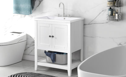 [VIDEO] 24" White Modern Sleek Bathroom Vanity Elegant Ceramic Sink with Solid Wood Frame Open Style Shelf (OLD SKU: JL000001AAK)