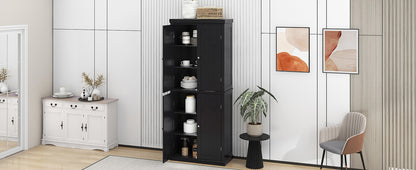 TOPMAX Freestanding Tall Kitchen Pantry, 72.4" Minimalist Kitchen Storage Cabinet Organizer with 4 Doors and Adjustable Shelves, Black