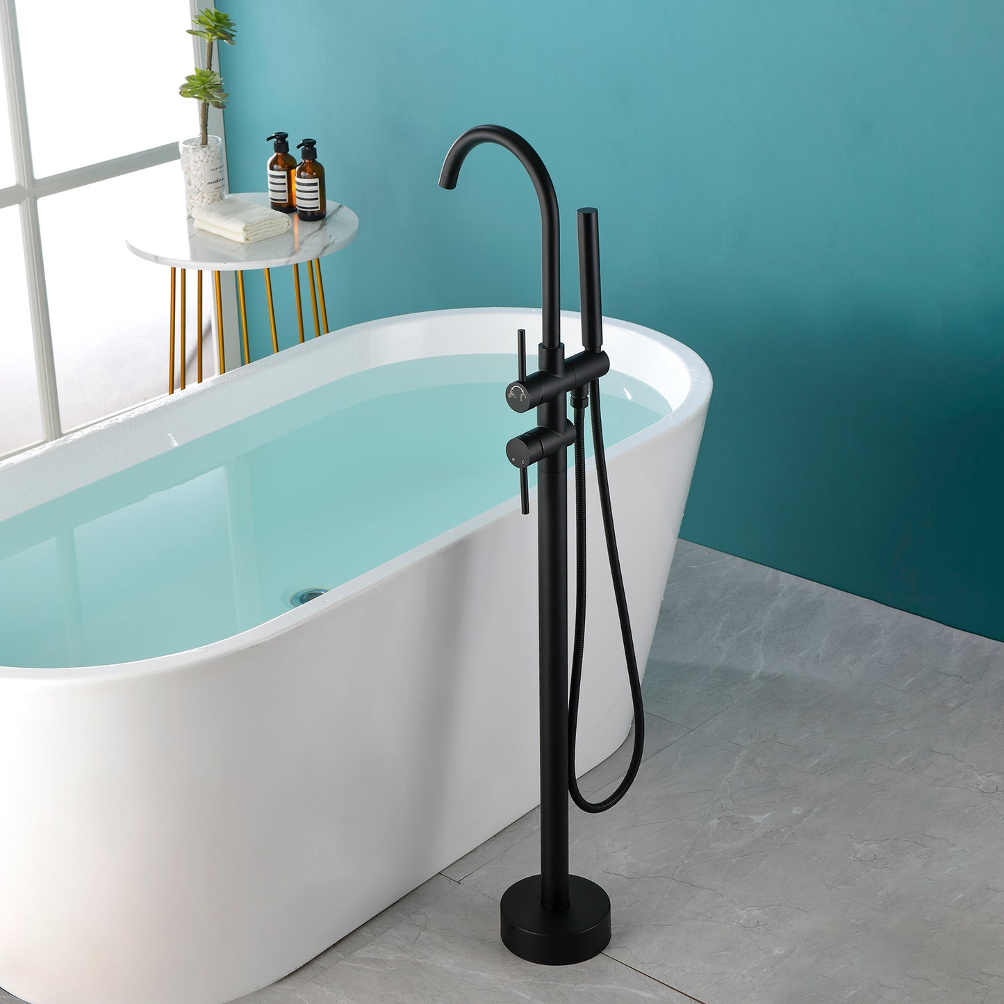 Double Handle Floor Mounted Clawfoot Tub Faucet