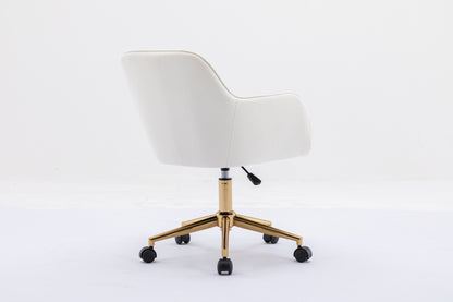 Modern Velvet Fabric Material Adjustable Height 360 revolving Home Office Chair with Gold Metal Legs and Universal Wheels for Indoor,Ivory White