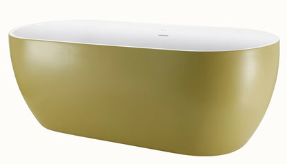 65" 100% Acrylic Freestanding Bathtub，Contemporary Soaking Tub，White inside and gold outside