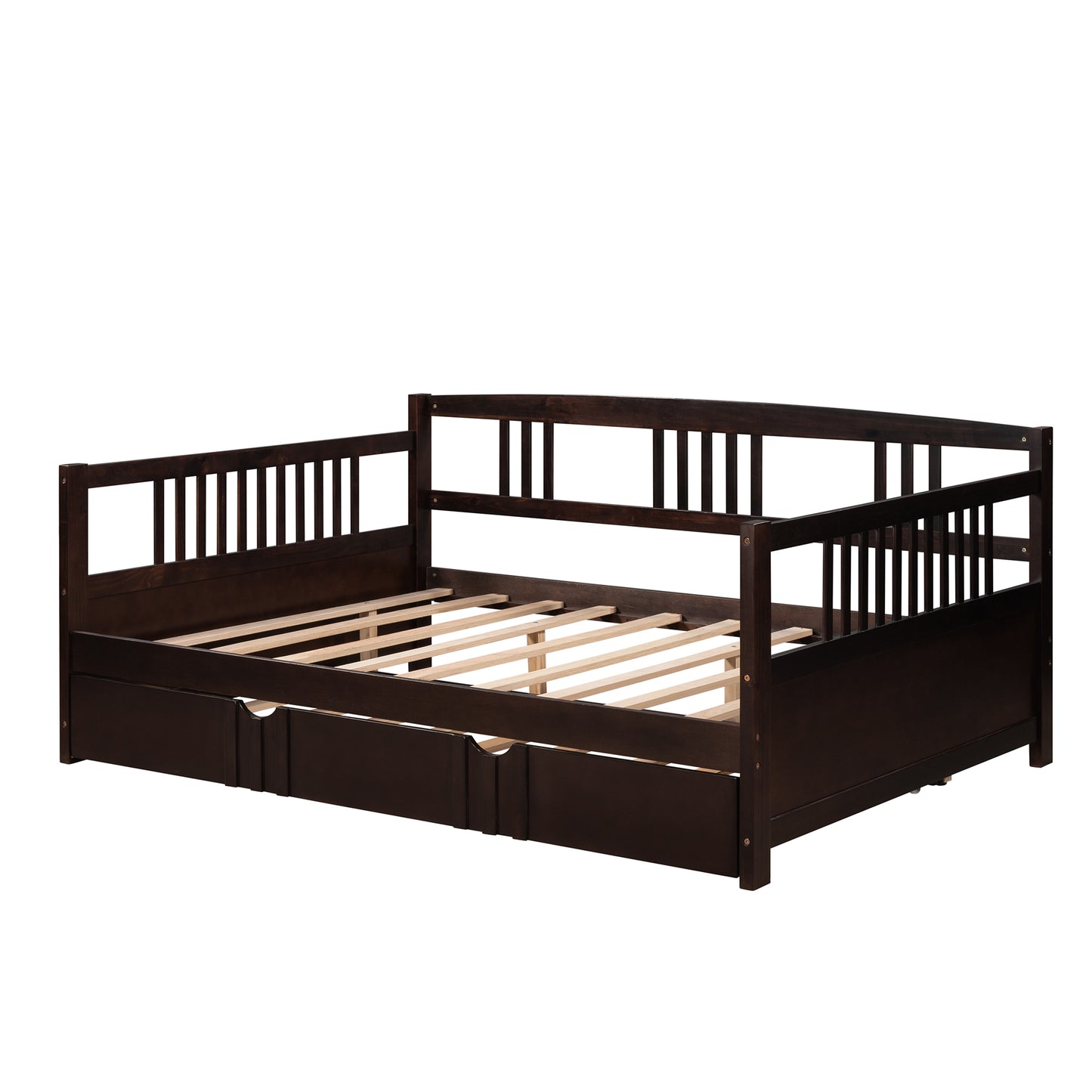 Full Size Daybed Wood Bed with Twin Size Trundle,Espresso