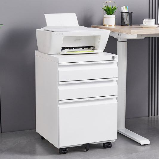 3 Drawer Mobile Locking File Cabinet, Rolling Filing Cabinet for Letter/A4 Size With 5 Wheels,WHITE