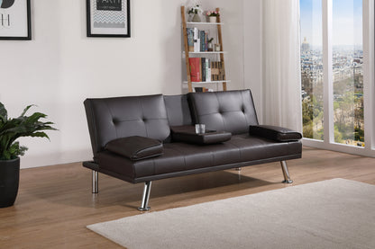 [New+Video] Brown Leather Multifunctional Double Folding Sofa Bed for Office with Coffee Table