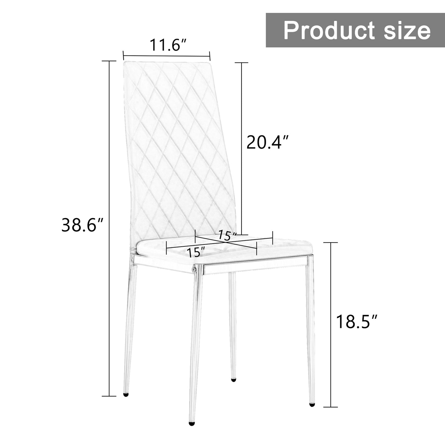 Grid Shaped Armless High Back Dining Chair, 4-piece set, Office Chair. Applicable to DiningRoom, Living Room, Kitchen and Office.Grey Chair and Electroplated Metal Leg