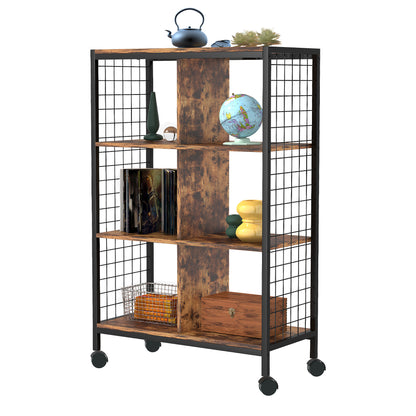 Nordic Living Room Bedroom Wood Metal Movable Bookshelf Storage Rack Srorage Shelf With Wheels