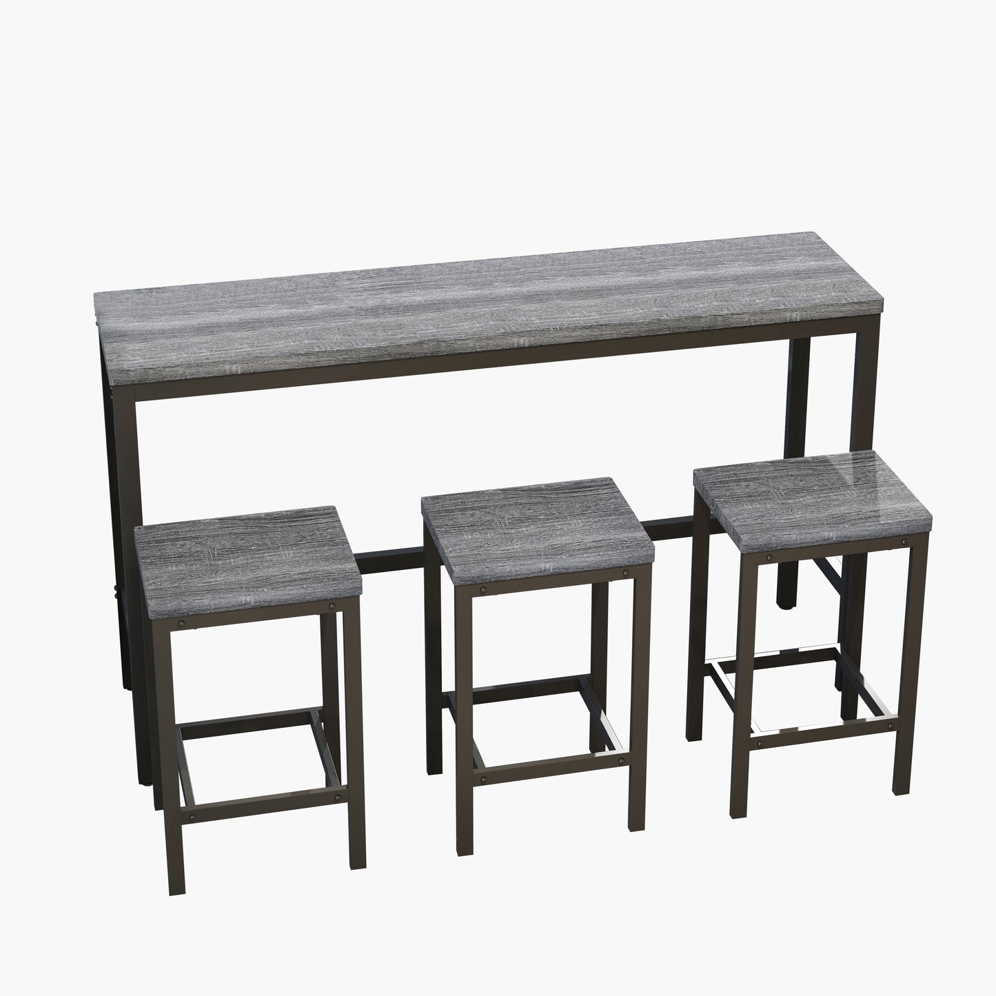 Modern Design Kitchen Dining Table，Pub Table，Long Dining Table Set with 3 Stools，Easy Assembly，Gray