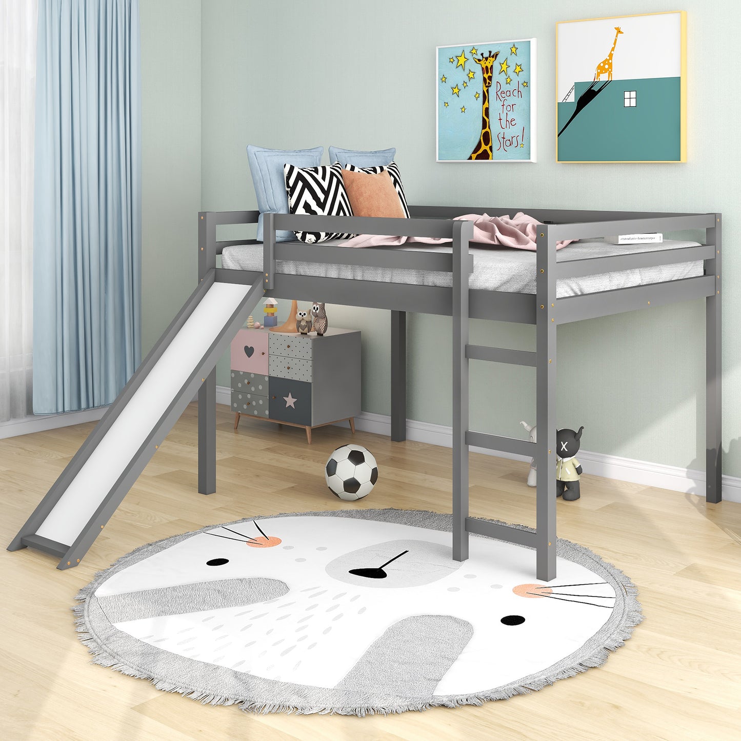 Loft Bed with Slide, Multifunctional Design, Full (Gray)(OLD SKU :WF281157AAE)