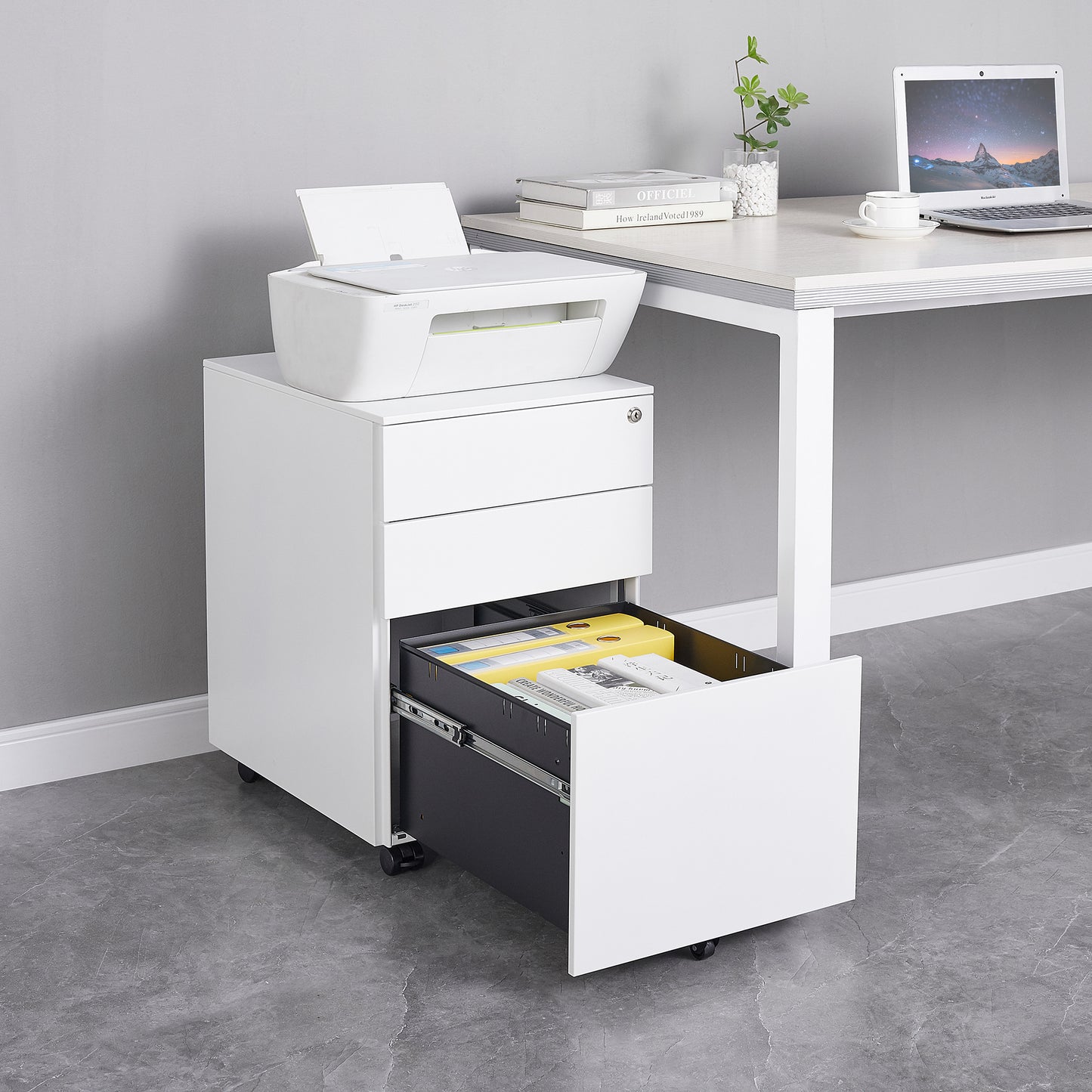 3 Drawer Mobile File Cabinet with Lock Steel File Cabinet for Legal/Letter/A4/F4 Size, Fully Assembled Include Wheels, Home/ Office Design