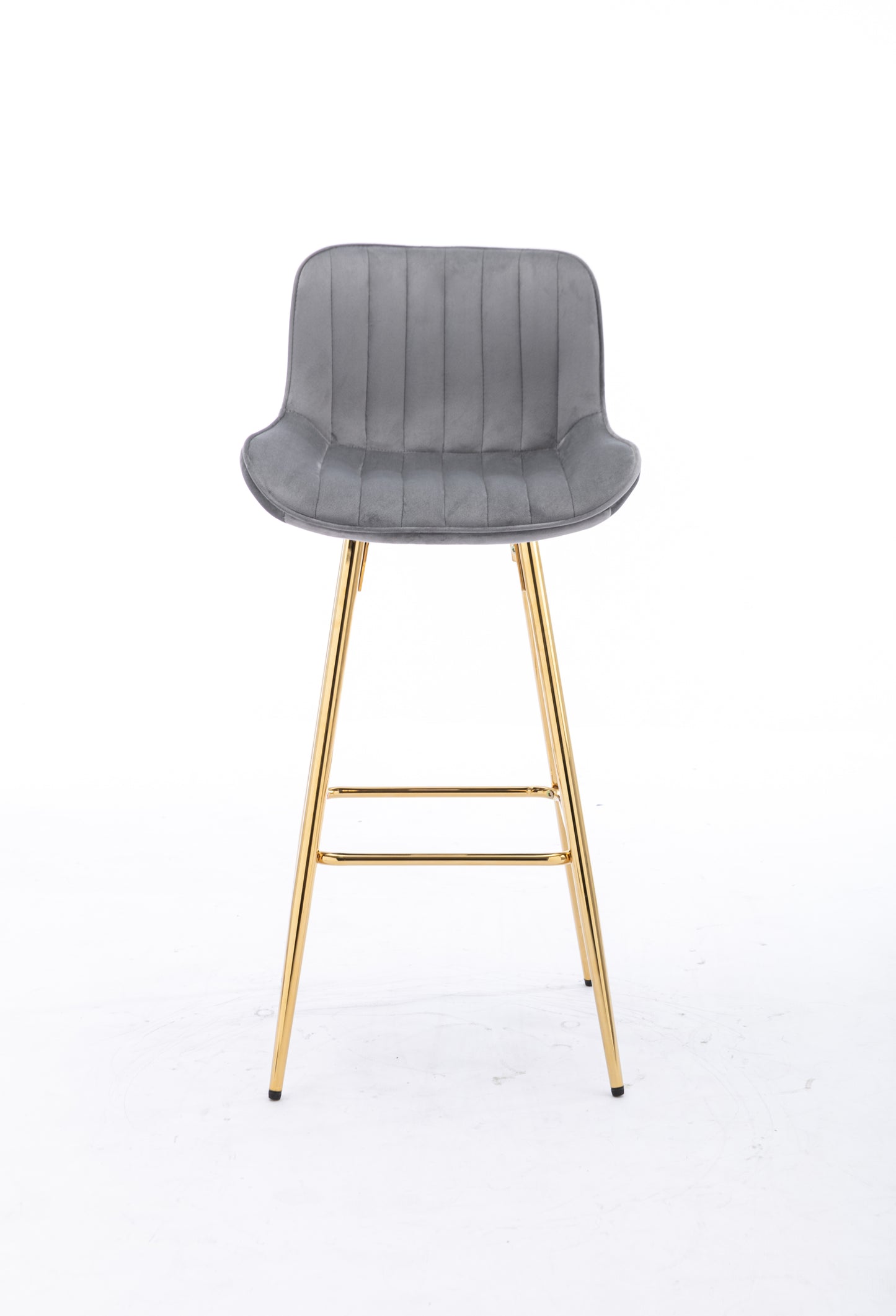 26 Inch Set of 2 Bar Stools,with Chrome Footrest Velvet Fabric Counter Stool Golden Leg Simple Bar Stool,GRAY