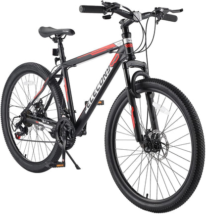 S26102 Elecony 26 Inch Mountain Bike, Shimano 21 Speeds with Mechanical Disc Brakes, High-Carbon Steel Frame, Suspension MTB Bikes Mountain Bicycle for Adult & Teenagers