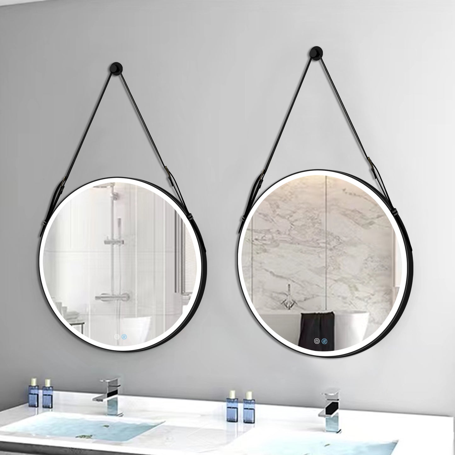 Bathroom LED Mirror 28 Inch Round Bathroom Mirror with Lights Smart 3 Lights Dimmable Illuminated Bathroom Mirror Wall Mounted Large LED Mirror Anti-Fog Lighted Vanity Mirror