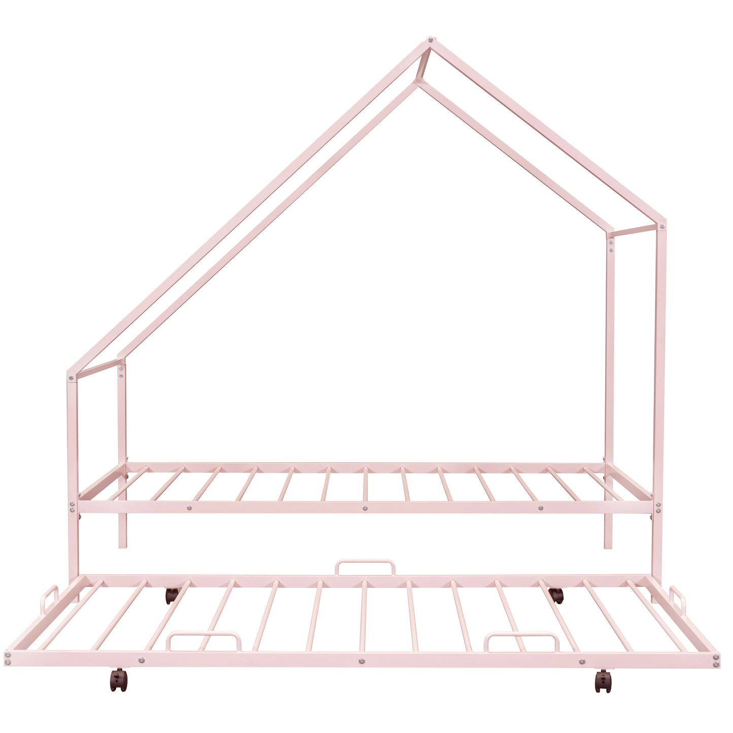 Metal House Bed With Trundle, Twin Size House Bed Pink