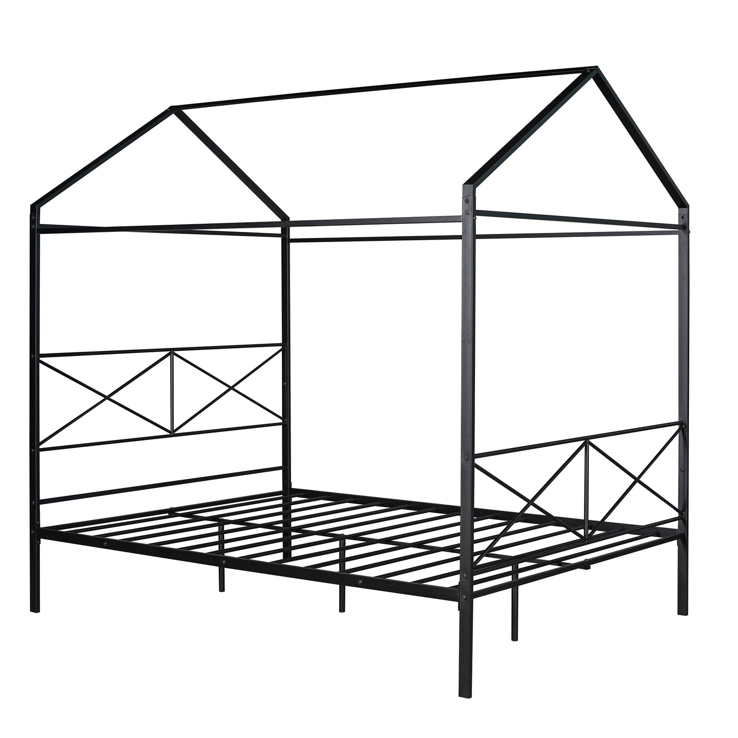 Queen Size Metal House Shape Platform Bed,Black