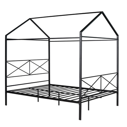 Queen Size Metal House Shape Platform Bed,Black