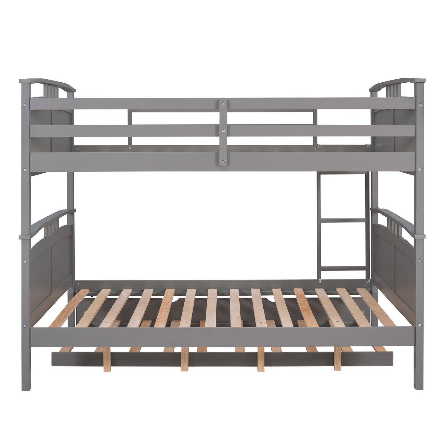 Full-Over-Full Bunk Bed with Twin size Trundle , Separable Bunk Bed for Bedroom - Grey